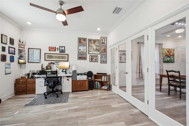 Home Office, Interior, Recessed Lighting, Wood Texture Flooring