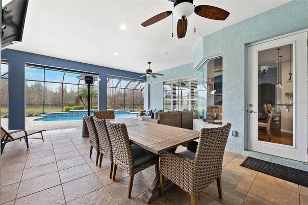 Dining room, Interior, Pool, Recessed Lighting, Sun Room