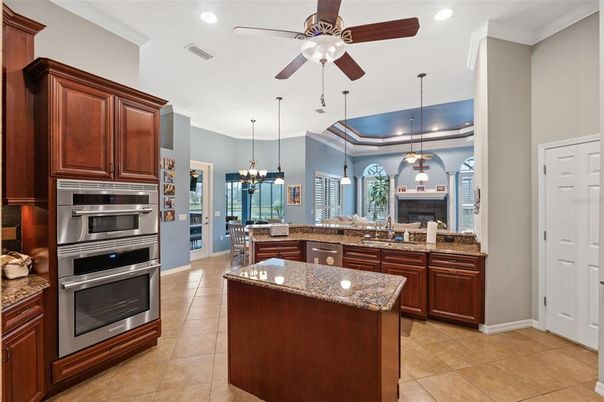 Chandelier, Interior, Kitchen, Pendant Lights, Recessed Lighting, Stainless Steel Appliances