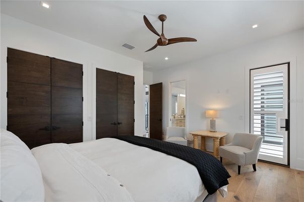 Bedroom, Interior, Recessed Lighting, Wood Texture Flooring