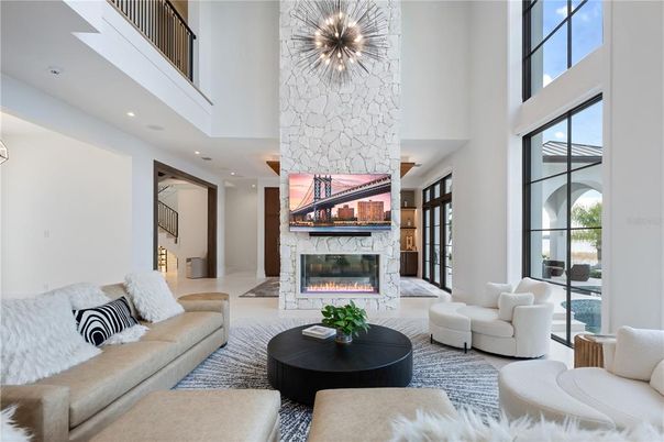 Fireplace, Interior, Living room, Pendant Lights, Recessed Lighting