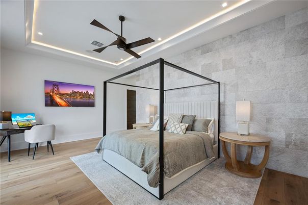 Bedroom, Home Office, Interior, Recessed Lighting, Wood Texture Flooring