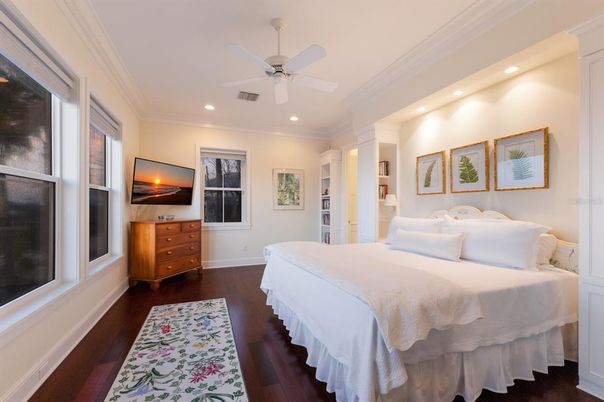 Bedroom, Interior, Recessed Lighting, Wood Texture Flooring