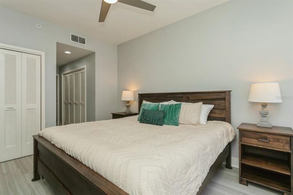 Bedroom, Interior, Recessed Lighting, Wood Texture Flooring