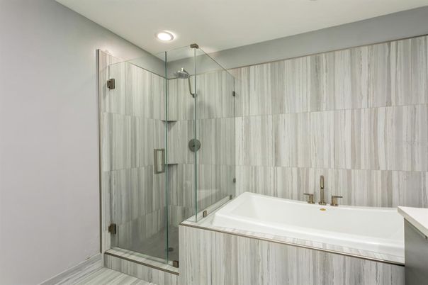 Bathroom, Glass Shower, Interior, Recessed Lighting