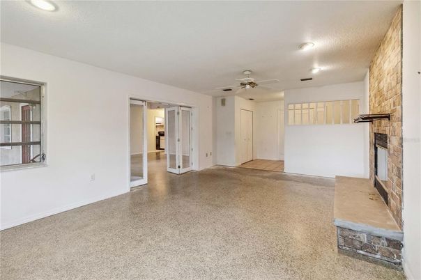 Empty room, Fireplace, Interior, Recessed Lighting