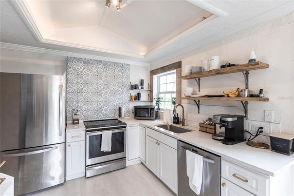 Interior, Kitchen, Stainless Steel Appliances, Wood Texture Flooring