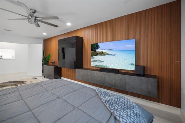 Bedroom, Interior, Recessed Lighting, Wooden Walls