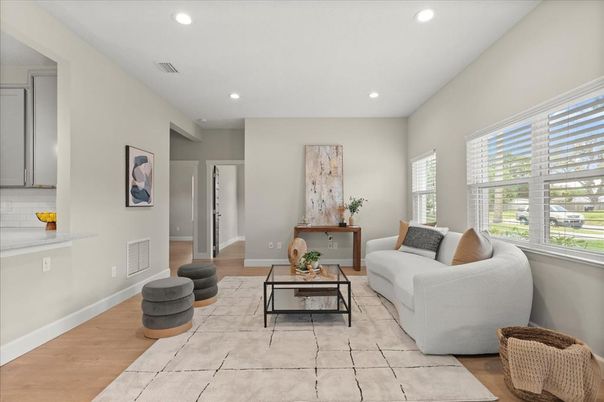 Interior, Living room, Recessed Lighting, Wood Texture Flooring