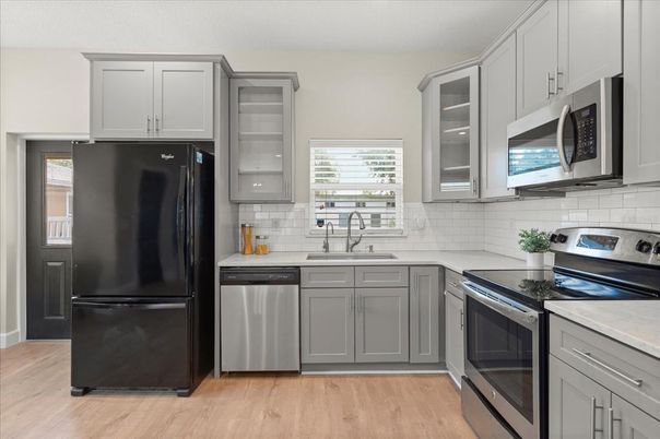 Interior, Kitchen, Stainless Steel Appliances, Wood Texture Flooring