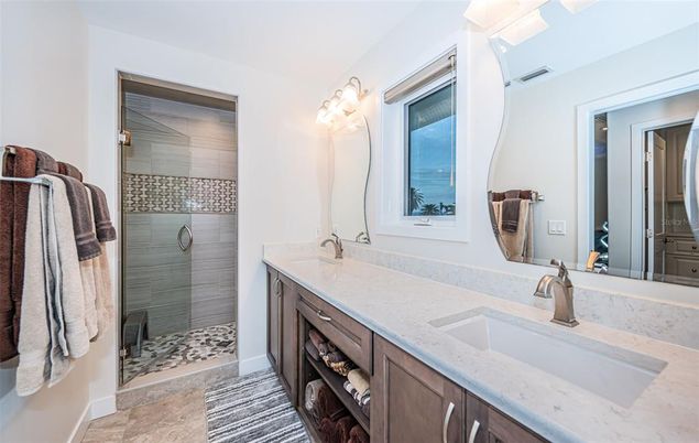 Bathroom, Dual Sink Vanities, Glass Shower, Interior