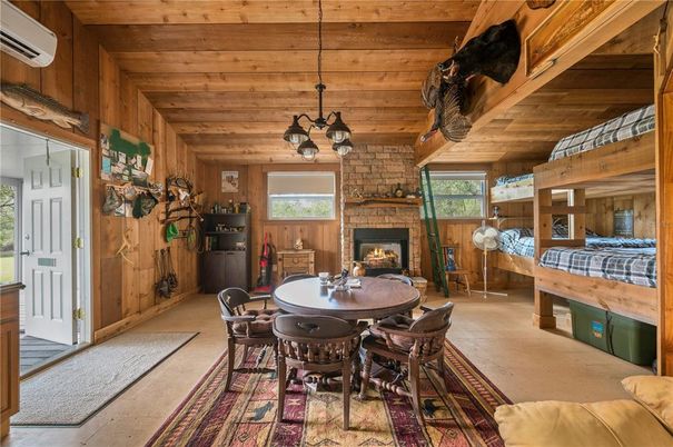 Dining room, Fireplace, Interior, Pendant Lights, Stone Walls, Wooden Beams, Wooden Ceilings, Wooden Walls