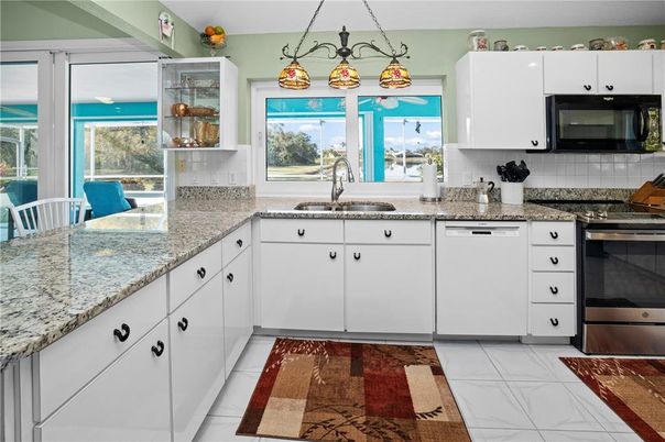 Chandelier, Interior, Kitchen, Marble, Stainless Steel Appliances