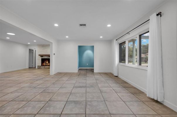 Empty room, Fireplace, Interior, Recessed Lighting