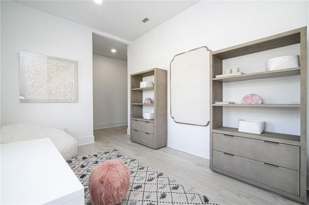 Bedroom, Home Office, Interior, Recessed Lighting, Wood Texture Flooring