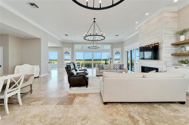 Chandelier, Dining room, Fireplace, Interior, Living room, Pendant Lights, Recessed Lighting
