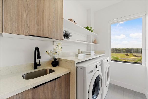 Interior, Washer, Wood Texture Flooring