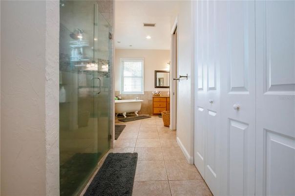 Bathroom, Free Standing Baths, Glass Shower, Interior, Recessed Lighting