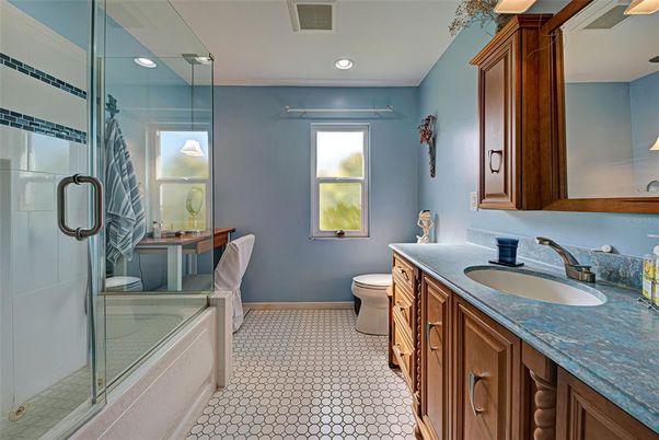 Bathroom, Dual Sink Vanities, Glass Shower, Interior, Recessed Lighting