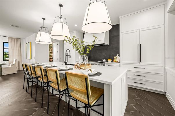 Interior, Kitchen, Pendant Lights, Recessed Lighting, Wood Texture Flooring