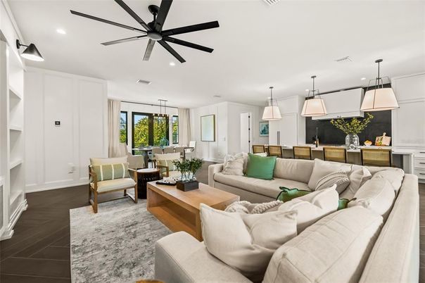 Dining room, Interior, Kitchen, Living room, Pendant Lights, Recessed Lighting, Wood Texture Flooring