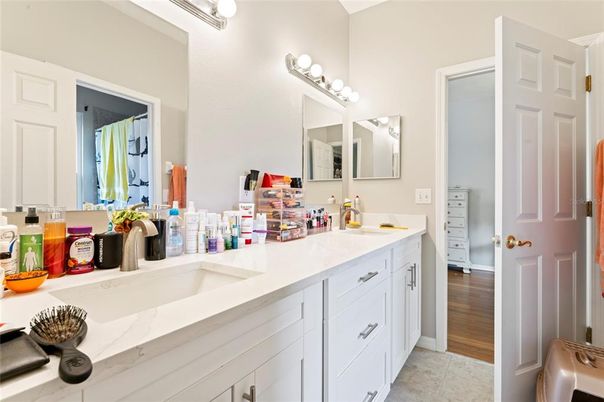 Bathroom, Dual Sink Vanities, Interior, Wood Texture Flooring