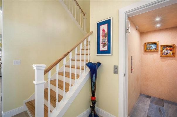 Elevator, Interior, Recessed Lighting, Wooden Ceilings, Wood Texture Flooring