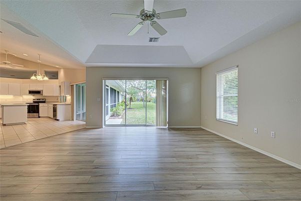 Empty room, Interior, Kitchen, Stainless Steel Appliances, Wood Texture Flooring