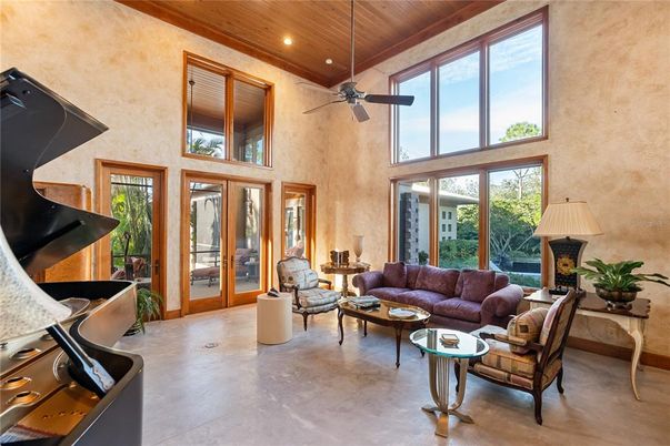 Interior, Living room, Piano, Recessed Lighting, Wooden Ceilings