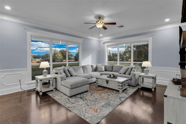 Interior, Living room, Recessed Lighting, Wood Texture Flooring