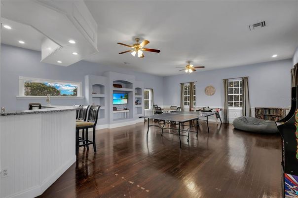 Game Room, Interior, Recessed Lighting, Wood Texture Flooring