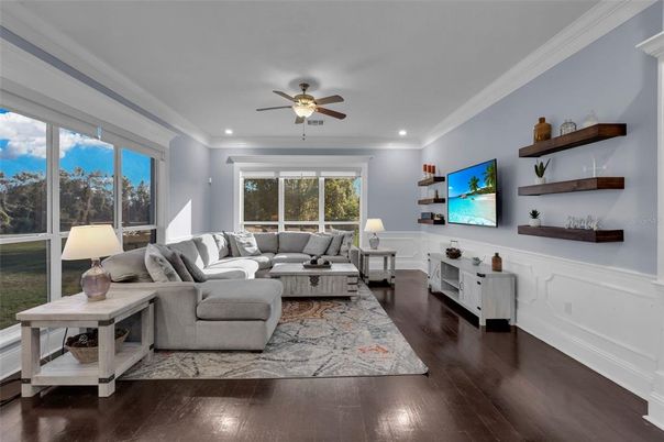 Interior, Living room, Recessed Lighting, Wood Texture Flooring