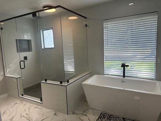Bathroom, Free Standing Baths, Glass Shower, Interior, Marble