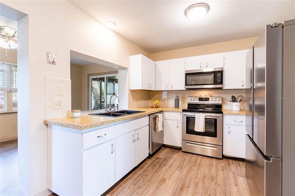 Interior, Kitchen, Stainless Steel Appliances, Wood Texture Flooring