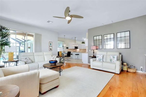 Dining room, Interior, Kitchen, Living room, Pendant Lights, Wood Texture Flooring