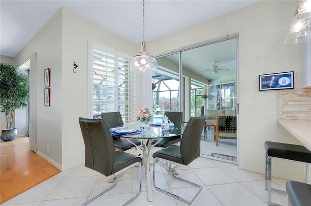 Dining room, Interior, Pendant Lights, Wood Texture Flooring
