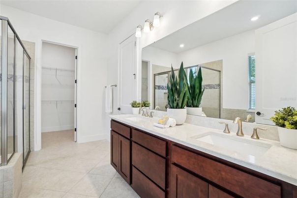 Bathroom, Dual Sink Vanities, Glass Shower, Interior, Recessed Lighting