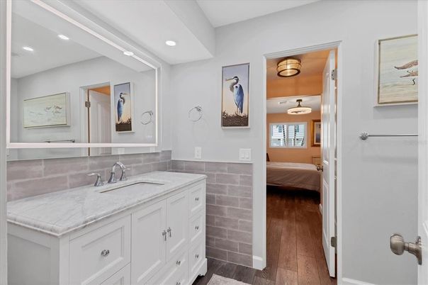 Bathroom, Interior, Recessed Lighting, Wood Texture Flooring
