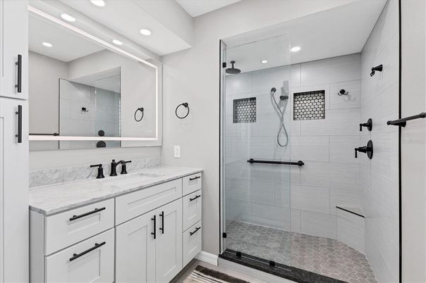 Bathroom, Glass Shower, Interior, Recessed Lighting