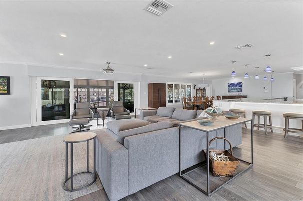 Dining room, Interior, Kitchen, Living room, Pendant Lights, Recessed Lighting, Wood Texture Flooring