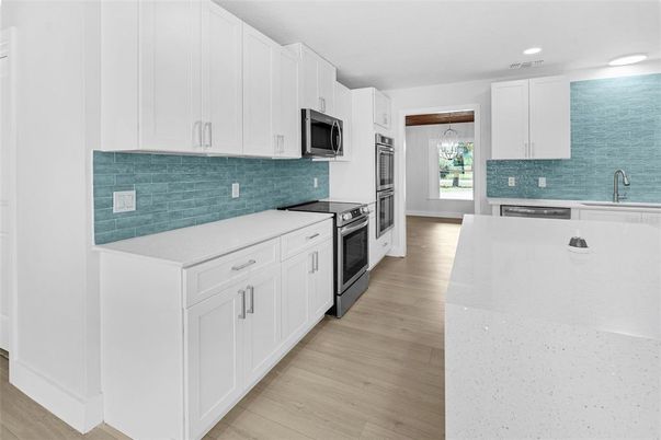 Interior, Kitchen, Recessed Lighting, Wood Texture Flooring