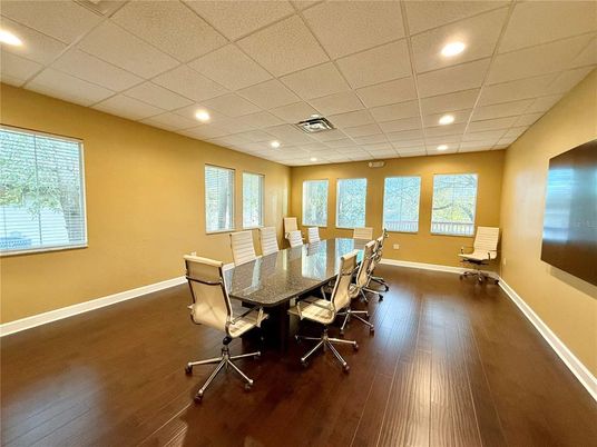 Dining room, Interior, Recessed Lighting, Wood Texture Flooring