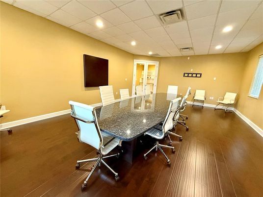 Dining room, Interior, Recessed Lighting, Wood Texture Flooring