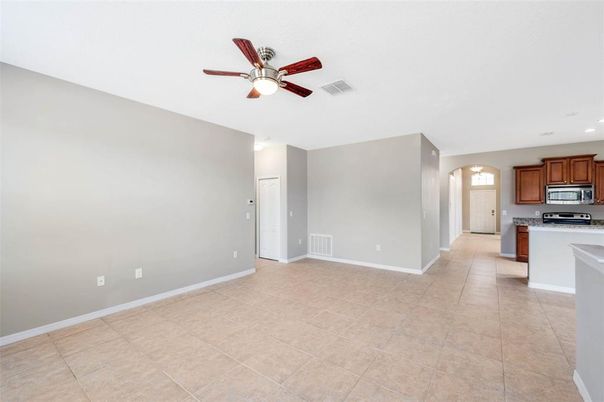Empty room, Interior, Kitchen, Recessed Lighting, Stainless Steel Appliances