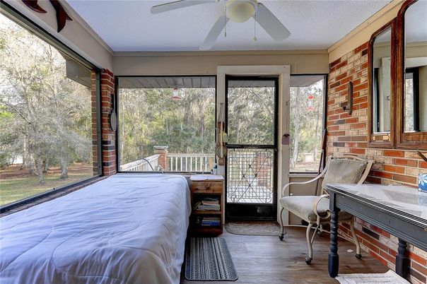 Bedroom, Interior, Stone Walls, Wood Texture Flooring