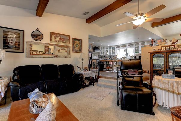 Interior, Kitchen, Living room, Recessed Lighting, Wooden Beams