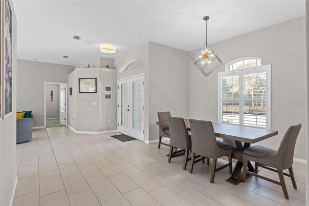 Dining room, Interior, Pendant Lights, Wood Texture Flooring
