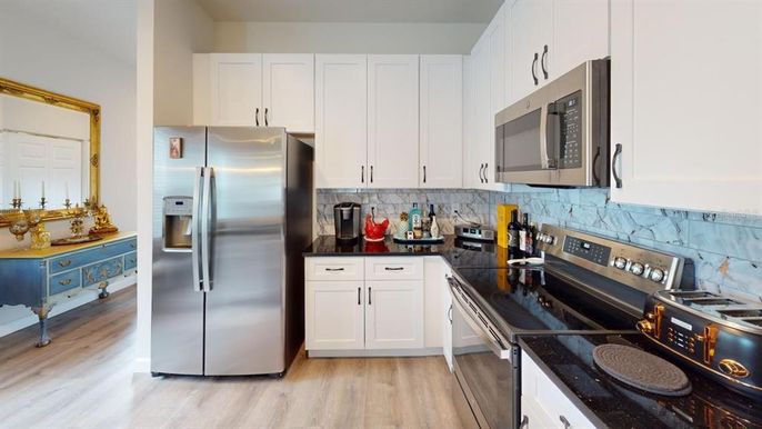 Interior, Kitchen, Stainless Steel Appliances, Wood Texture Flooring