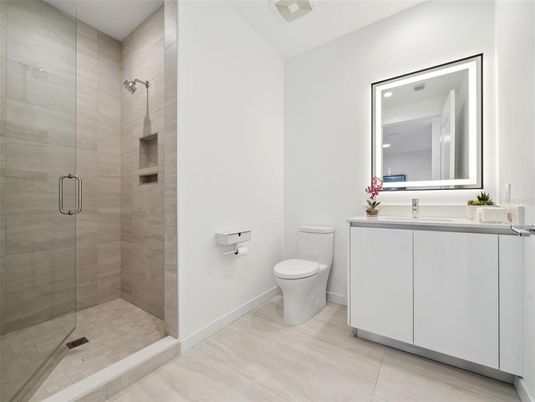 Bathroom, Glass Shower, Interior, Recessed Lighting