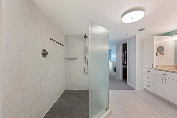 Bathroom, Glass Shower, Interior, Marble Walls